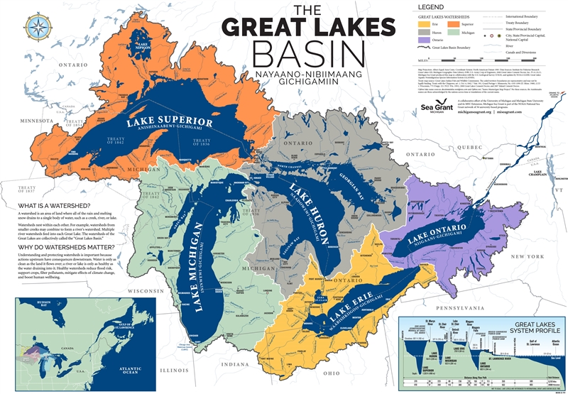 image of the great lakes basin watersheds for each lake